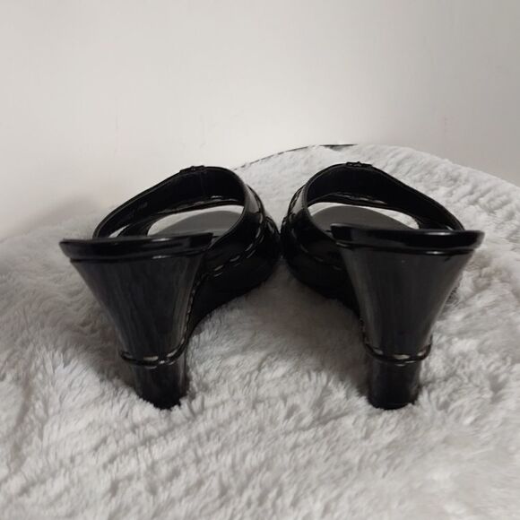 Cole Haan Black Patient Leather Wedge Sandals - Picture 4 of 6